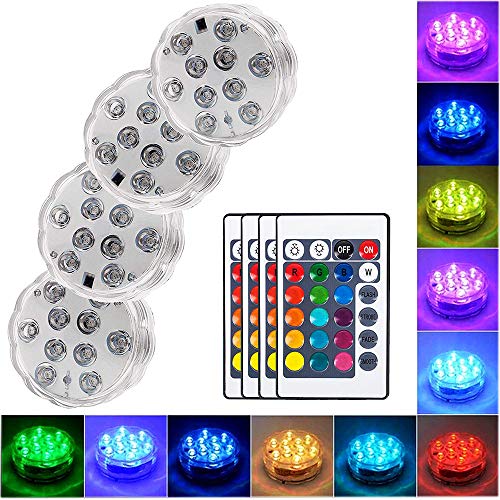 Mookis Unterwasser Licht unterwasserbeleuchtung RGBW LED Farbwechsel Unterwasserlicht mit Fernbedienung Submersible Led Lights with Remote für Garten Halloween Christmas Party Whirlpool 4 Stück