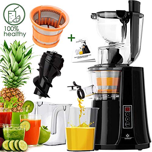 KESSER Slow Juicer Entsafter Edelstahl | Saftpresse Obstpresse | 500 Watt | XXL-Einfüllöffnung | Vor-und Rücklauf | 81mm Einfüllöffnung | inkl. 2x Auffangbehälter | Obst und Gemüse ohne Vorschneiden