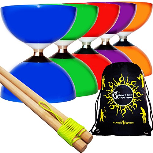 CAROUSEL Diabolo Freiläufer mit kugellager Dreifache Lagerung Set mit Diablo Holzhandstäbe und Diaboloschnur + Diabolos Reisetasche! (Grun Diabolo + Holzhandstäbe)