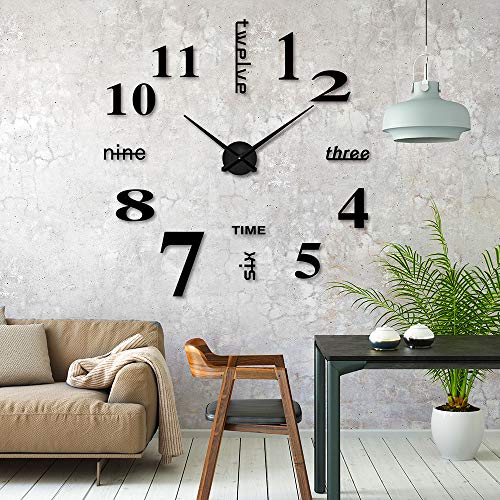 ikalula DIY Wanduhr, DIY 3D Wanduhren Modern Design Acryl Wanduhren Wandtattoos Dekoration Uhren für Büro Wohnzimmer Schlafzimmer Uhr Geschenk Home Dekoartikel Quarzuhr - Schwarz