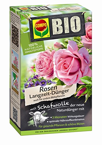 COMPO BIO Rosen Langzeit-Dünger für alle Arten von Rosen, Blütensträucher sowie Schling- und Kletterpflanzen, 5 Monate Langzeitwirkung, 2 kg