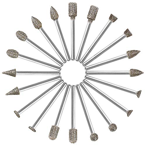 Diamant Fräser Set - GOXAWEE 20 Stück Diamant-Schleifbohrer-Set Schleifstifte mit 3 mm Schaft für Dremel Rotationswerkzeuge/DIY Schleifen, Polieren, Gravieren