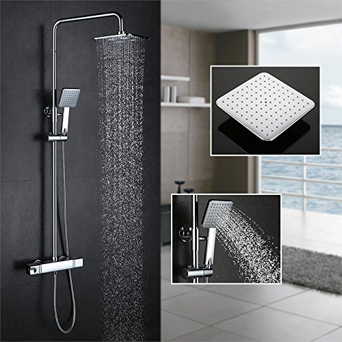 Homelody Duschsystem mit Thermostat Regendusche Duschset Duschsäule Dusche Duscharmatur Brausethermostat Shower inkl. Verstellbar Duschstange Kopfbrause Handbrause