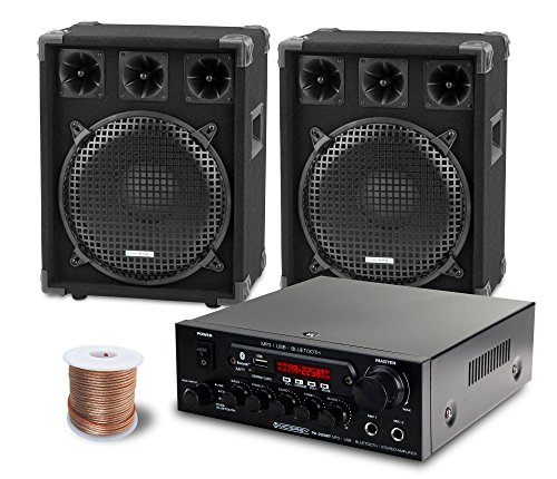 McGrey PA Komplettset DJ Anlage PowerDJ-2000 (System mit Partyboxen, Lautsprecher, 2 x 600 Watt, Bluetooth-Endstufe, Verstärker, Lautsprecherkabel)