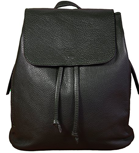 Ital. Echtleder Damen Rucksack Leichter Tagesrucksack Daypack Lederrucksack Damenrucksack versch. Farben erhältlich(Schwarz)