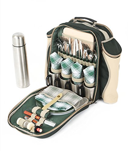 The Greenfield Collection BPS4DGH Super Deluxe vier Personen luxus Picknick Rucksack, förstergrün