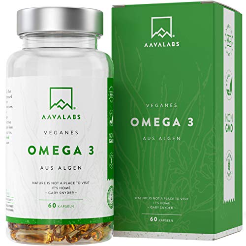 Omega 3 Vegan [1100 mg ] - Omega-3-Fettsäuren aus Algenöl - 600mg EPA & 300mg DHA pro Tagesdosis - 100% pflanzlich - Unterstützt normale Gehirnleistung & Sehkraft - 60 Kapseln