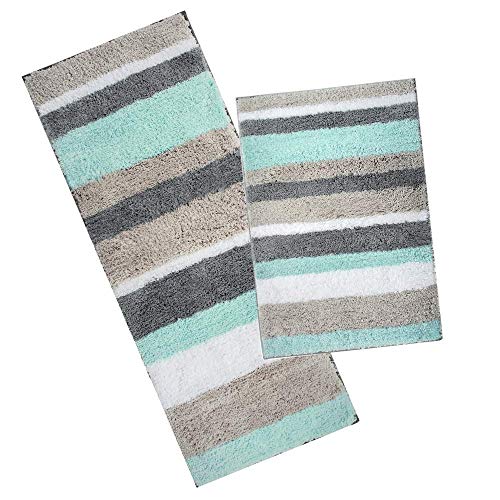 Pauwer Mikrofaser Badematte Rutschfeste Badteppiche, Maschine Waschbar Badvorleger Sets,45 * 65cm+45 * 120cm,Grün