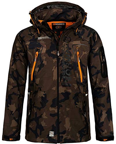 Geographical Norway Herren Softshell Outdoor Jacke Tambour/Taco/Techno abnehmbare Kapuze kaki/orange L
