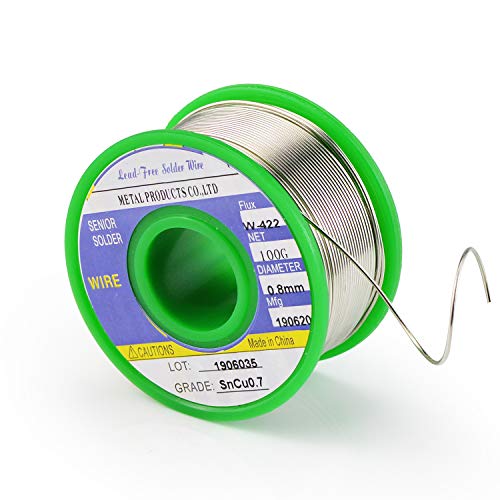 Kolophonium Kern Bleifreies Lötzinn, 100g, 0.8mm Lötzinn Bleifrei mit Flussmittel für Löten Sn 99.3%, Cu 0.7%