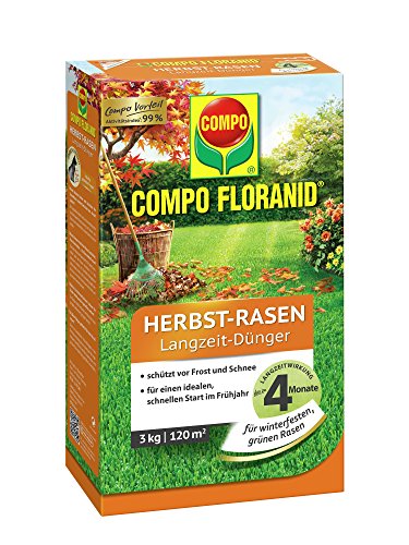 COMPO FLORANID Herbst-Rasen Langzeit-Dünger, 4 Monate Langzeitwirkung, Feingranulat, 3 kg, 120 m²