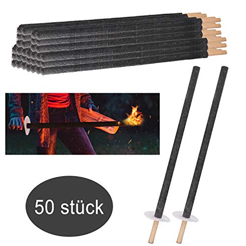 Hengda Wachsfackel, Brennzeit 100 Min, Garten Fackeln, Handschutz, Extra Langem Griff, 50 Stück