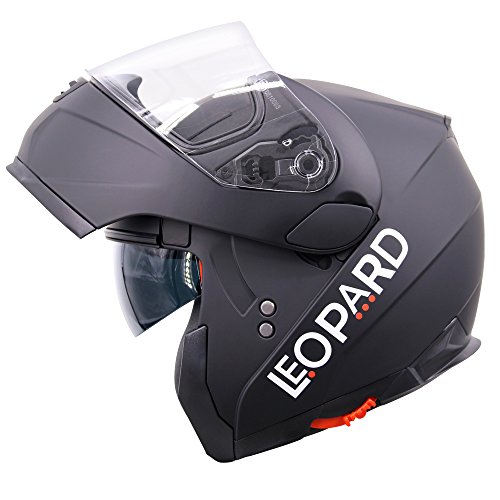 Leopard LEO-838 Klapphelme Motorradhelm Straße legal mit Doppelte Sonnenblende Mattschwarz L (59-60cm)