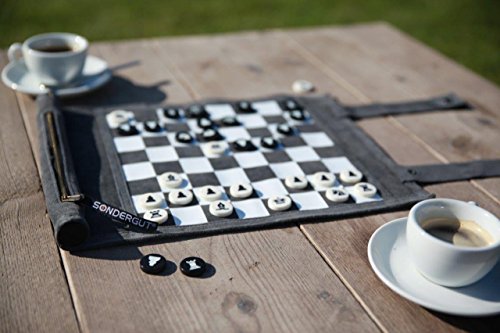 SONDERGUT - Schach & Dame - Reiseschach - Echtleder Schach