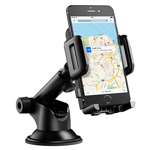 KFZ Handyhalterung Auto in Armaturenbrett / Windschutzscheibe, Universal smartphone halterung auto mit Gel-Auflage und Teleskoparm, 2-in-1 Handyhalter fürs Auto für iPhone Samsung HTC Huawei usw, Navi, GPS