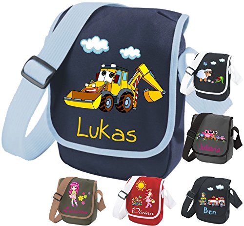 Kindergartentasche mit Namen & Wunsch-Motiv dunkelblau/hellblau
