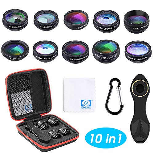 Orlegol Handy Objektiv Kit 10 in 1, Universal Smartphone Clip-On Fischaugen Linse Kit, Telefone Kamera Objektiv Adapter für iPhone Samsung Huawei HTC LG Laptop iPad und Android