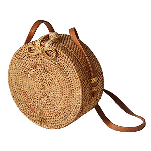 Blaward Rattan Umhängetasche Handgewebte runde Handtasche Damen Strohbeutel Runde Handtasche Kreis Handgewebte Strand Taschen