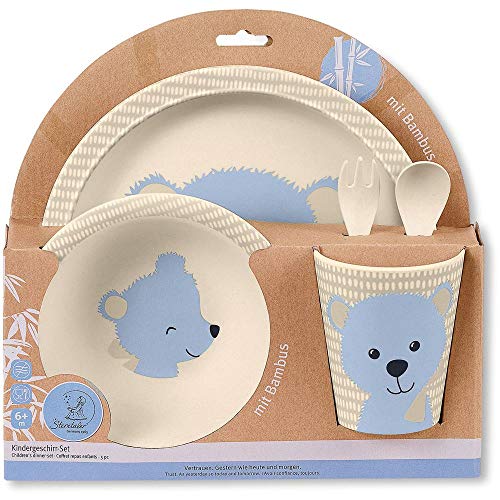 Sterntaler Geschirrset mit Bambus Terrybären (5-tlg.) - Geschirr mit Teller, Schale, Becher, Gabel & Löffel - spülmaschinengeeignet