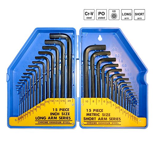 S&R Innensechskantschlüssel Satz HX, 30-tlg. 0,7- 10 mm, metrisch und 0,028 bis 3/8, Zoll, in Kunststoffbox