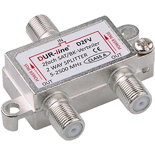 SAT & BK-Verteiler - 2-fach Splitter - voll geschirmt - unicable & HD tauglich [DUR-line D2FV - Verteiler für Satelliten-Anlagen(DVB-S2) - BK - UKW Radio - DC-Durchlass - TV Antennen Fernseh Verteiler]