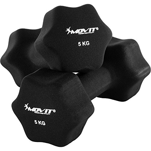 MOVIT 2er Set Neoprenhanteln, Kurzhanteln mit Oberfläche aus Neopren, 2X 5,0kg in Schwarz