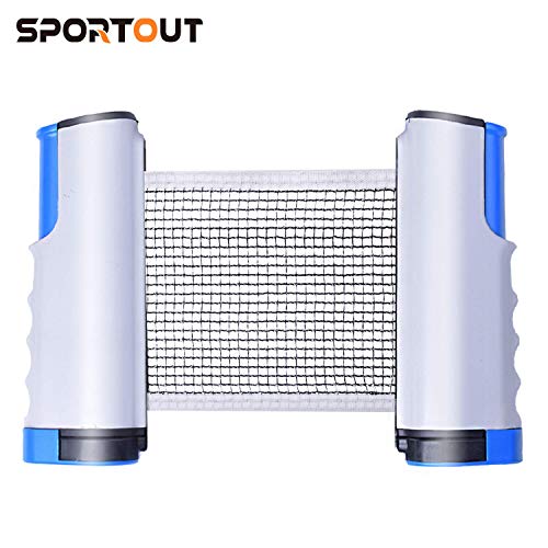 Sportout Tischtennisnetze Tischtennis Netze, Justierbarer Einziehbares Netz Ping Pong Ersatznetz, Beweglicher Reisehalter ideal für alle Arten von tischen- Einstellbare Länge 170(max) x 19cm