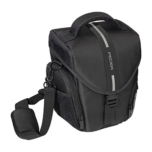 PEDEA 'Essex' SLR-Kameratasche mit Regenschutz, Tragegurt und Zubehörfächer Gr. L, schwarz/grau