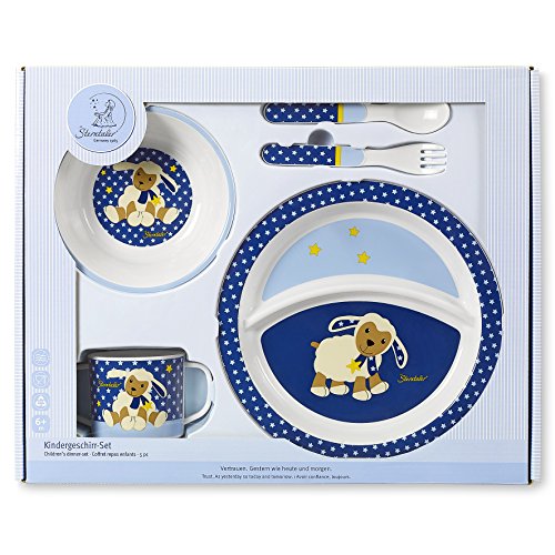 Sterntaler Geschirr-Set Stanley, Teller, Schale, Löffel, Gabel, Tasse, Alter: Für Babys ab 6 Monaten, Blau