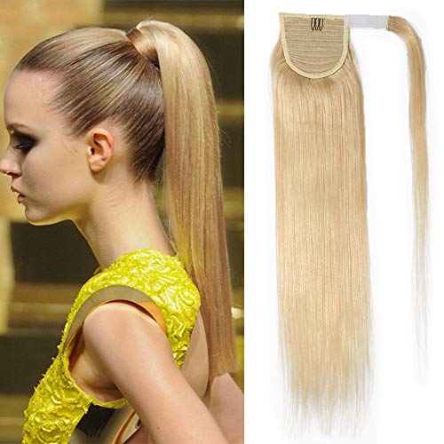 TESS Pferdeschwanz Extensions Echthaar Ponytail Haarteil Clip in Extensions Echthaar Zopf Remy Haarverlängerung günstig 14'(35cm)-80g #613 Blond