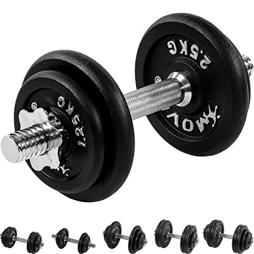 MOVIT Gusseisen Kurzhantel Set, Varianten 1x10 bis 1x30 kg, Stangen gerendelt mit Sternverschlüssen
