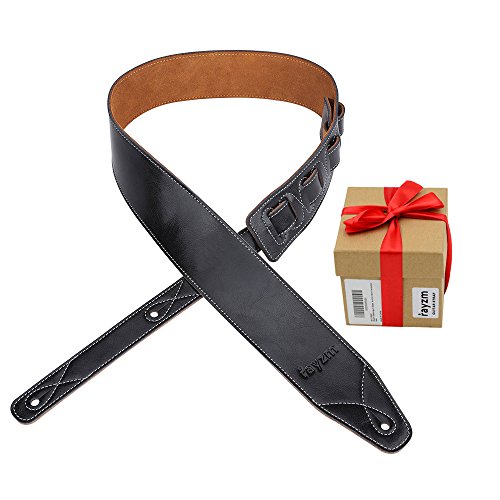 Rayzm Leder Gitarrengurt / Bassgurt mit Wildlederbespannung, Hochwertiger Echtledergürtel für Akustik / Elektrik / Bassgitarre, 6,5 cm Breite, Verstellbare Länge von 108 cm bis 140 cm
