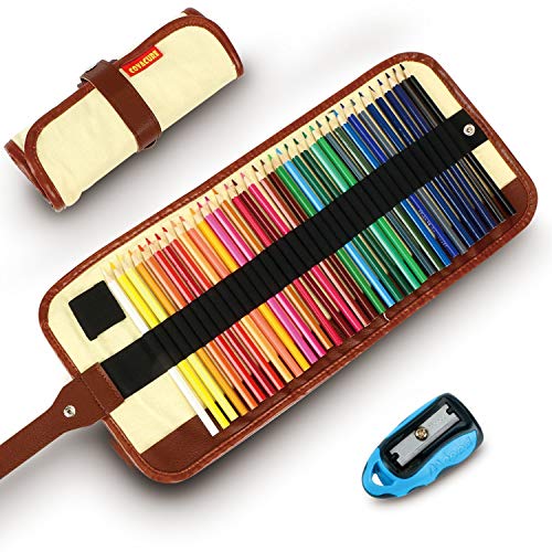 Buntstifte Set, 36 Brillanten Farben Bleistift Set mit Rollbaren Canvas Tasche für Kinder & Erwachsene (Khaki)