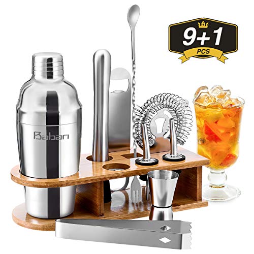 Baban Cocktail Shaker Set, 10tlg Cocktail Set, Bartending Set mit Bambus-Aufbewahrung, Cocktailzubehör 550ml Shaker, Geschenk für Männer und Frauen
