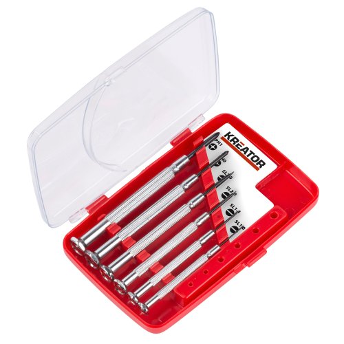 KRT411001 Set Schlitz / Kreuz Präzisions Schraubendreher Feinmechanikwerkzeug Uhrmacherset Chrome-Vanadium-Stahl 6 Stück Präzisions-Schraubendreher Chrome Vanadium, 6 Stück in Kunststoffbox