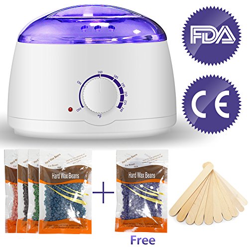 Wachswärmer Wachs Haarentfernung Wachsgerät, 5 Verschiedene Aromen Bean+10 Wischstöcke,Bohnen Haarentfernungs Wachserhitzer,Wax Warmer Heater Set, Wachsbohnen Warmwachsgerät