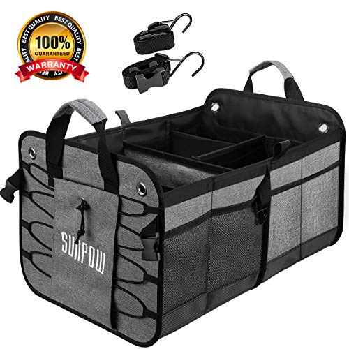 SUNPOW Kofferraum Organizer Auto, Kofferraumtasche Praktisch und Wasserdicht Auto Organizer Große Robuste Faltbare Kofferraum Organizer mit 13 Taschen &4 Fächer Ideal für Autozubehör (Grau)