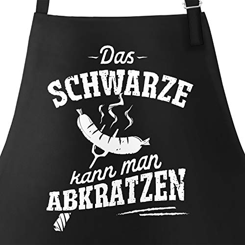 MoonWorks Grill-Schürze für Männer mit Spruch Das Schwarze kann Man abkratzen Spruch lustig Grillen Baumwoll-Schürze Küchenschürze schwarz Unisize