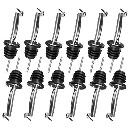 Heatigo Flaschenausgießer mit Klappe, Edelstahl Schnaps Ausgießer Kunststoffkorken Flaschen für Öl und Wein(12 Stück)