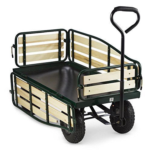 Waldbeck Ventura • Bollerwagen • Handwagen • abklappbare Seitenteile • witterungsbeständig • 300 kg Belastbarkeit • Transport schwerer Lasten • stabiler Rahmen • großer Laderaum • Pinienholz-Verblendung • intuitiver Klappmechanismus • schwarz