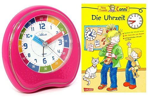 Kinderwecker Ohne Ticken Mädchen Rosa mit Lernbuch Conni Buch Uhrzeit Lernen - 1953-17 BU