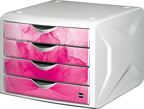 Helit H6129626 Schubladenbox - 'the chameleon', 4 Schübe, weiß/himbeer
