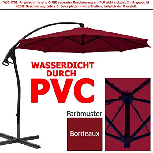 habeig WASSERDICHT Ampelschirm 3m Bordeaux rot durch PVC Schirm 300cm Sonnenschirm