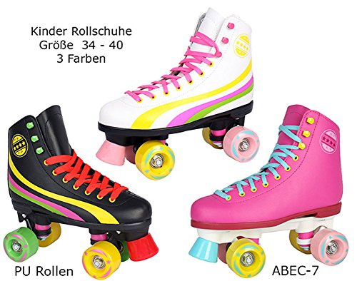 Rollschuhe für Kinder Rollerskates NEU Gr. 34 35 36 37 38 39 40 Pink weiß schwarz (36, schwarz)