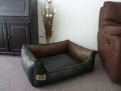 Hundebett Hundesofa Schlafplatz Kunstleder Similpelle 90 cm X 70 cm schwarz und braun