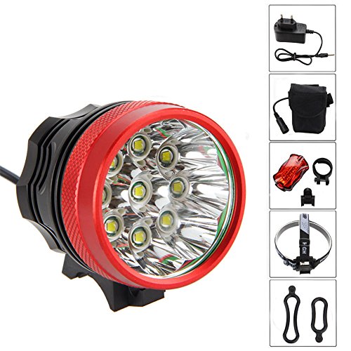 FIVEFIRE 18000LM 9x CREE XM-L T6 wasserdicht Fahrradlicht , Scheinwerfer, Kopflampen, Stirnlampe, Fahrrad Vorderes Leuchtturm, 3 Modes mit 6 x 18650 Akku-Ladegerät