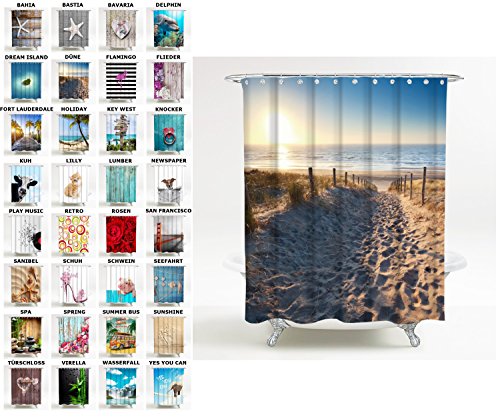 Sanilo Duschvorhang, viele schöne Duschvorhänge zur Auswahl, Hochwertige Qualität, inkl. 12 Ringe, wasserdicht, Anti-Schimmel-Effekt (180 x 200 cm, Düne)