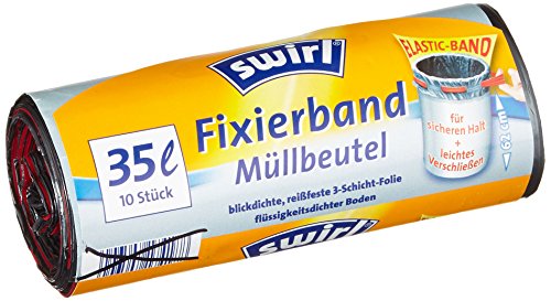 Swirl Fixierband-Müllbeutel, 35 Liter, 4 Rollen mit je 10 Beuteln, Anthrazit