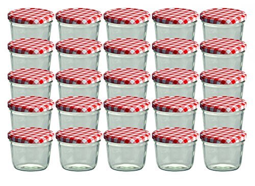 25er Set Sturzglas 230 ml Marmeladenglas Einmachglas Einweckglas To 82 rot karrierter Deckel