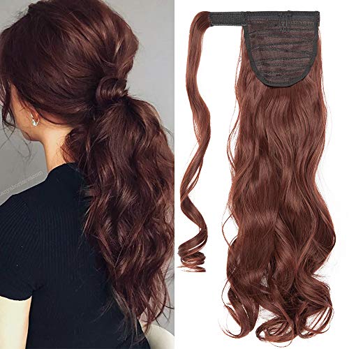 TESS Ponytail Extension Pferdeschwanz Haarteil Clip in wie Echthaar Haarverlängerung günstig Zopf Extensions Haarteile Gewellt 17'(43cm)-90g Rotbraun